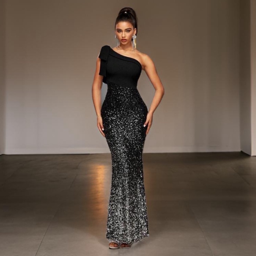 Black one shoulder prom dress